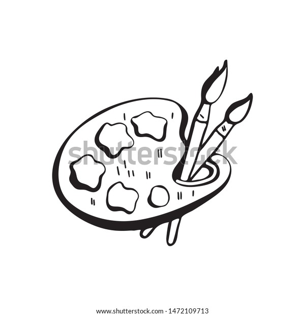 Artists Palette Paints Brushes Black White Stock Vector Royalty