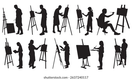 Artists at Work Silhouettes with Easels