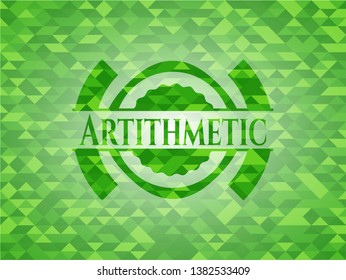 Artithmetic green emblem with triangle mosaic background. Vector Illustration. Detailed.