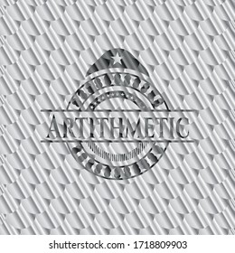 Artithmetic silver emblem or badge. Scales pattern. Vector Illustration. Detailed. 