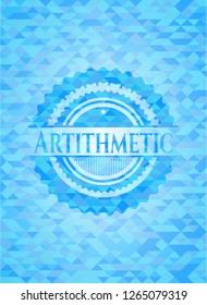 Artithmetic sky blue emblem with mosaic ecological style background