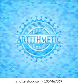 Artithmetic sky blue emblem with mosaic ecological style background