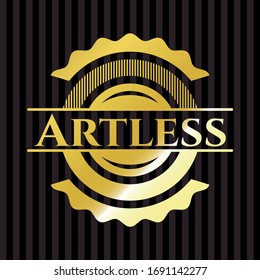 Artless golden badge. Vector Illustration. Detailed.