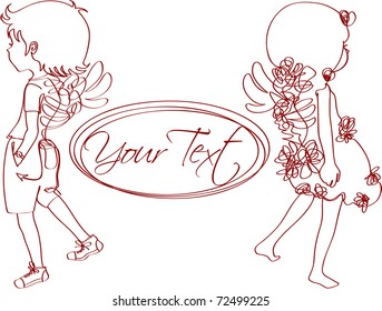 Art-line illustration/drawing of children, can be used as design for children's fashion brand, shop, ad, etc.