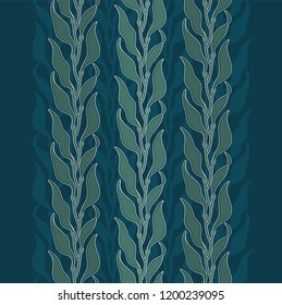 Art-nouveau kelp seaweed pattern illustration in vintage style elegant seamless ornament with algae kelp forest color vector