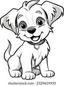 artoon Cute Animal Coloring Page for Kids. Baby dog. Black and white vector illustration for coloring book