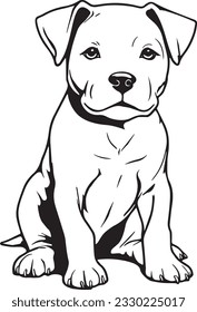 artoon Cute Puppy Coloring Page for Kids. Baby dog. American Pit Bull Terrier. Black and white vector illustration for coloring book