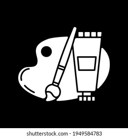 Symbol für Kunst und Handwerk im dunklen Modus. Lieferung für kreatives Hobby. E-Commerce-Abteilung. Kategorie des Online-Ladens. Weißes Silhouettensymbol auf schwarzem Raum. Vektorgrafik einzeln