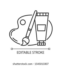 Arts and craft linear icon. Brush, palette. Creative hobby. E commerce department, online shopping categories. Thin line illustration. Contour symbol. Vector isolated outline drawing. Editable stroke