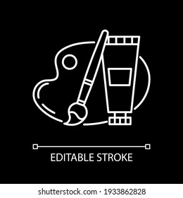 Arts and craft white linear icon for dark theme. Supplies for creative hobby. E commerce department. Thin line customizable illustration. Isolated vector contour symbol for night mode. Editable stroke
