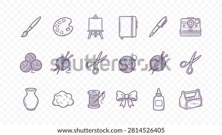 arts crafts and creative studio doodle handmade ink scribble flat line art vector illustration icon bundle set calligraphy drawing design palette brush sewing knitting hobby art