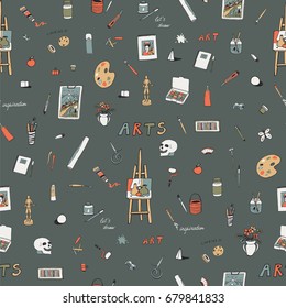 arts and crafts doodle vector objects seamless pattern background 