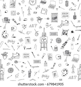 arts and crafts doodle vector objects seamless pattern background 