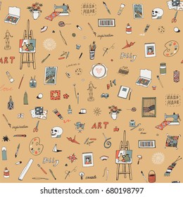 arts and crafts doodle vector objects seamless pattern background 