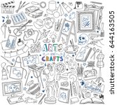 Arts and crafts doodles set. Drawing, painting, sculpting, photography, music and design supplies and tools.