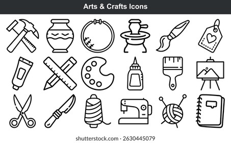 Arts and crafts icons line art design elements