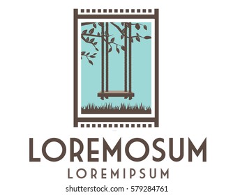 Arts and Crafts style logo with tree swing hanging from a branch.