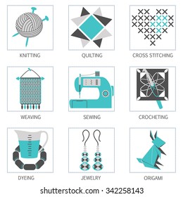 Arts and Crafts vintage icon set.