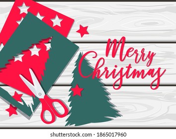 Arts and crafts winter background, Merry  Christmas vector  card