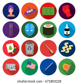 , arts, ecology, business and other web icon in flat style.hobbies, concert, restaurant, icons in set collection.