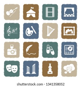 Arts And Entertainment Icons. Grunge Color Flat Design. Vector Illustration. 