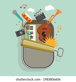 arts and events comming out drawn cartoon can of sardines