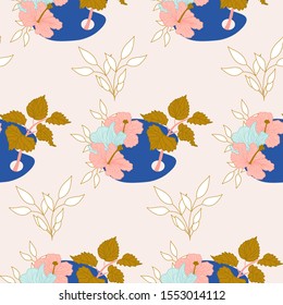 Arts and flowers in a seamless pattern design, perfect to use on the web or in print