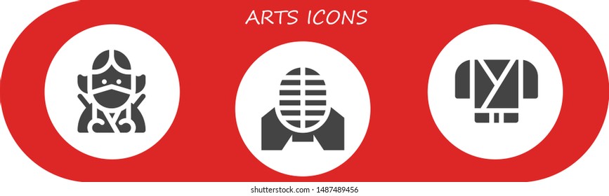 arts icon set. 3 filled arts icons.  Collection Of - Ninja, Martial arts