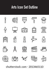 Icono De Artes Contorno Esbozar Ilustración Vector De Fondo Blanco, Con Pincel De Icono, Pintura, Lienzo Etc