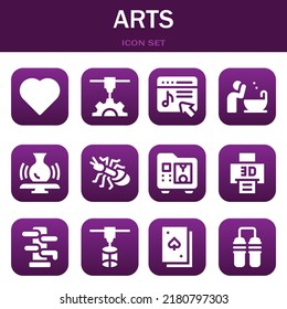 arts icon set. Vector  illustrations related with Heart, 3d printer and Music store