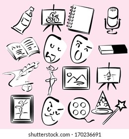 arts icons set,  digital tablet drawing