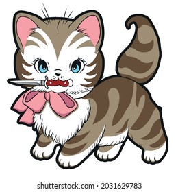 Arts of a kitten drawn with digital tablet illustration