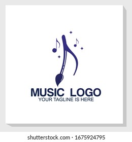 arts music logo template, brush and note music logo template design vector