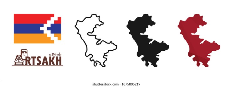 Artsakh (Armenian Text) Flag and Map Illustration. Vector Logo. Armenia Nagorno - Karabakh Symbol.