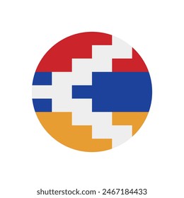 Artsakh circle flag. Republic of Artsakh flag. Flag icon. Standard color. Round flag. Computer illustration. Digital illustration. Vector illustration.