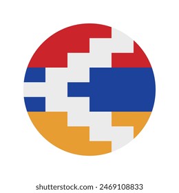 Bandera del círculo Artsakh. Bandera de la República de Artsajá. Icono de marca. Color estándar. Bandera redonda. Ilustración de computadora. Ilustración digital Ilustración vectorial.