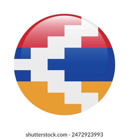 Bandera del círculo Artsakh. Bandera de la República de Artsajá. Icono de marca. Color estándar. Bandera redonda. Ilustración de computadora. Ilustración digital Ilustración vectorial.