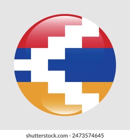Artsakh circle flag. Republic of Artsakh flag. Flag icon. Standard color. Round flag. Computer illustration. Digital illustration. Vector illustration.