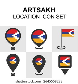 Artsakh flag and location icon set with map pins. Useful for geography, UI design, and travel visuals.