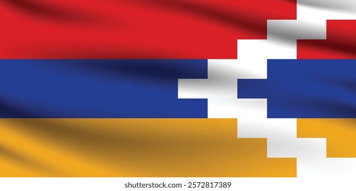 Artsakh flag official colors and proportion digital vector illustration. Pleated flag.