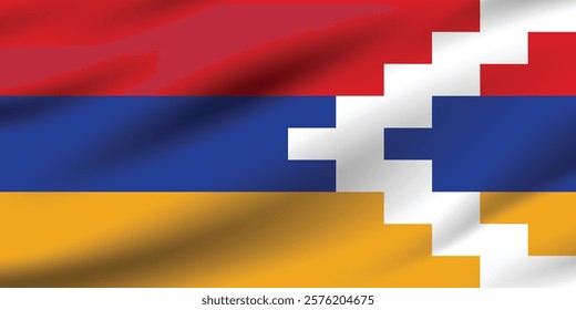 Artsakh flag official colors and proportion digital vector illustration. Pleated flag.