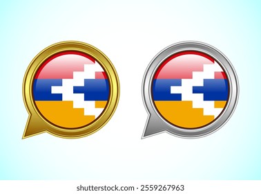 Artsakh flag speech bubble. Speaking flag icon in gold and silver color