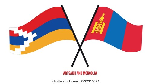 Artsakh and Mongolia Flags Crossed And Waving Flat Style. Official Proportion. Correct Colors.