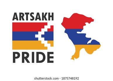 Orgullo Artsakh. Ilustración de bandera y mapa. Logotipo vectorial. Símbolo armenio de Nagorno Karabakh.