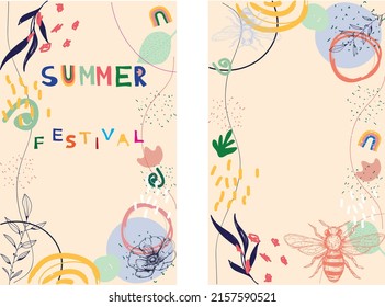 Artsy abstract designs banners summer, floral, bee, rainbow