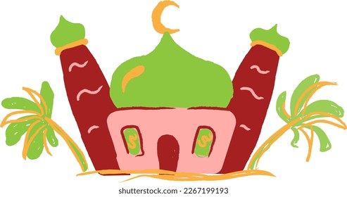 Artsy Hand Drawn Mosque Vector Illustration