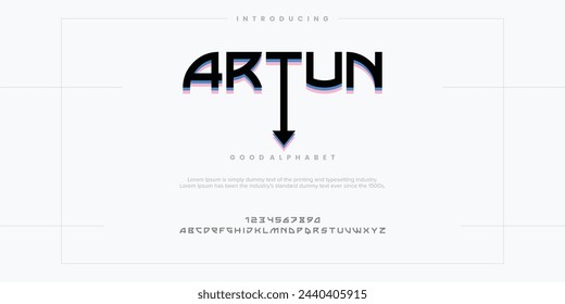 Artun Abstract minimal modern alphabet fonts. Typography technology vector illustration