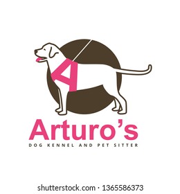 Arturo's Dog Kennel and Pet sitter Logo Template. Simple and beautiful logo featuring a dog wearing a harness looking like the initial A.