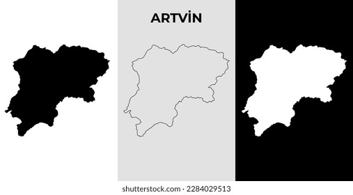 Ilustración vectorial del mapa Artvin, Turquía, Asia, Diseño de mapas llenos y esquemáticos
