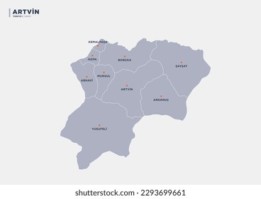 Artvin province of Turkey, province map.